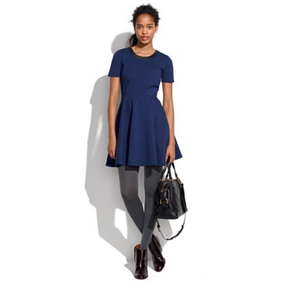 Madewell Dresses & Skirts - MADEWELL Fit & Flare Blue w/ Black Leather Trim size S